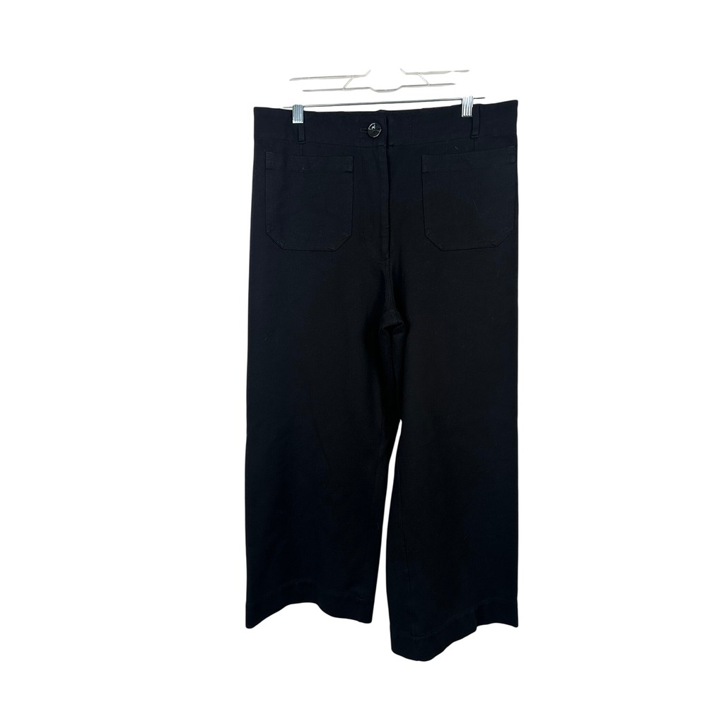 Quince Wide Leg Pants Women Size 12 Black Excellent Ponte Patch Pocket JDA01